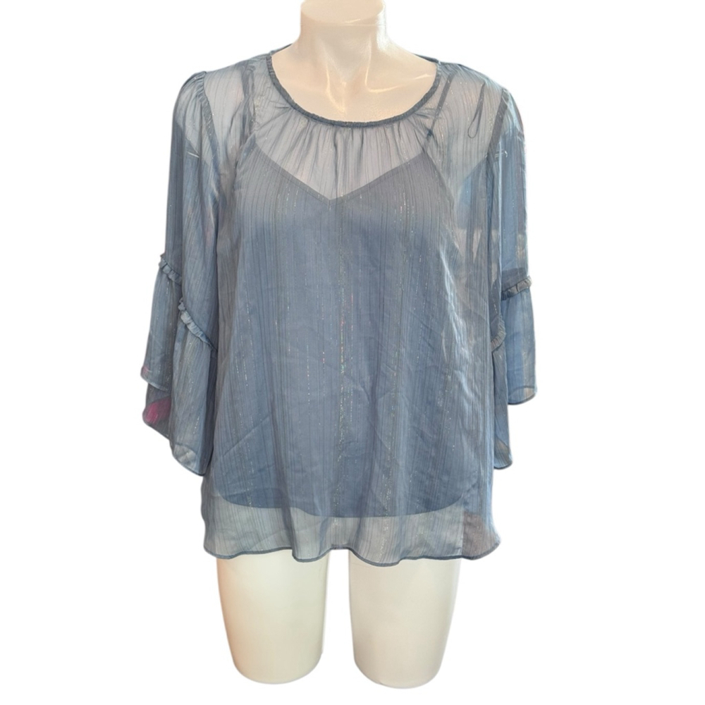 Women's Lauren Conrad Blue Silver Sheer Blouse L GUC